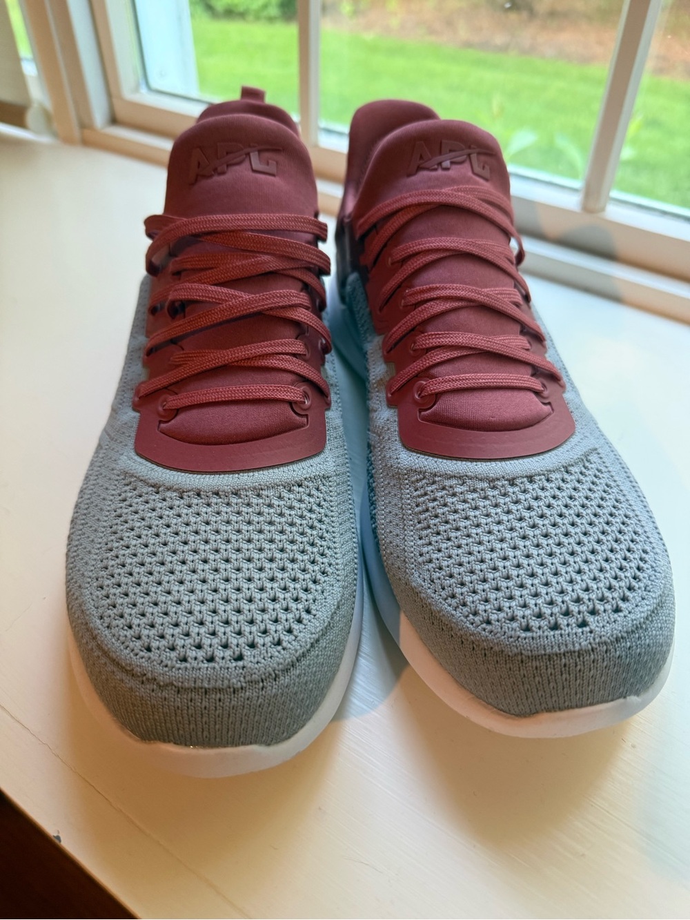 APL Men’s Grey Knit Sneakers with Maroon Tongue and Laces